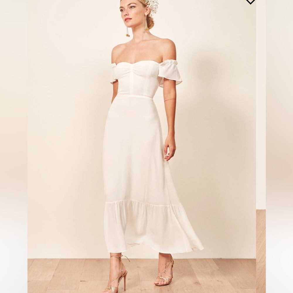 Reformation Off-Shoulder Cream Maxi Dress